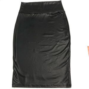 Black pleather bodycon midi skirt